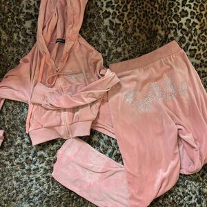 Pink Velour 'Spoiled' Rhinestone Hoodie & Joggers Set
